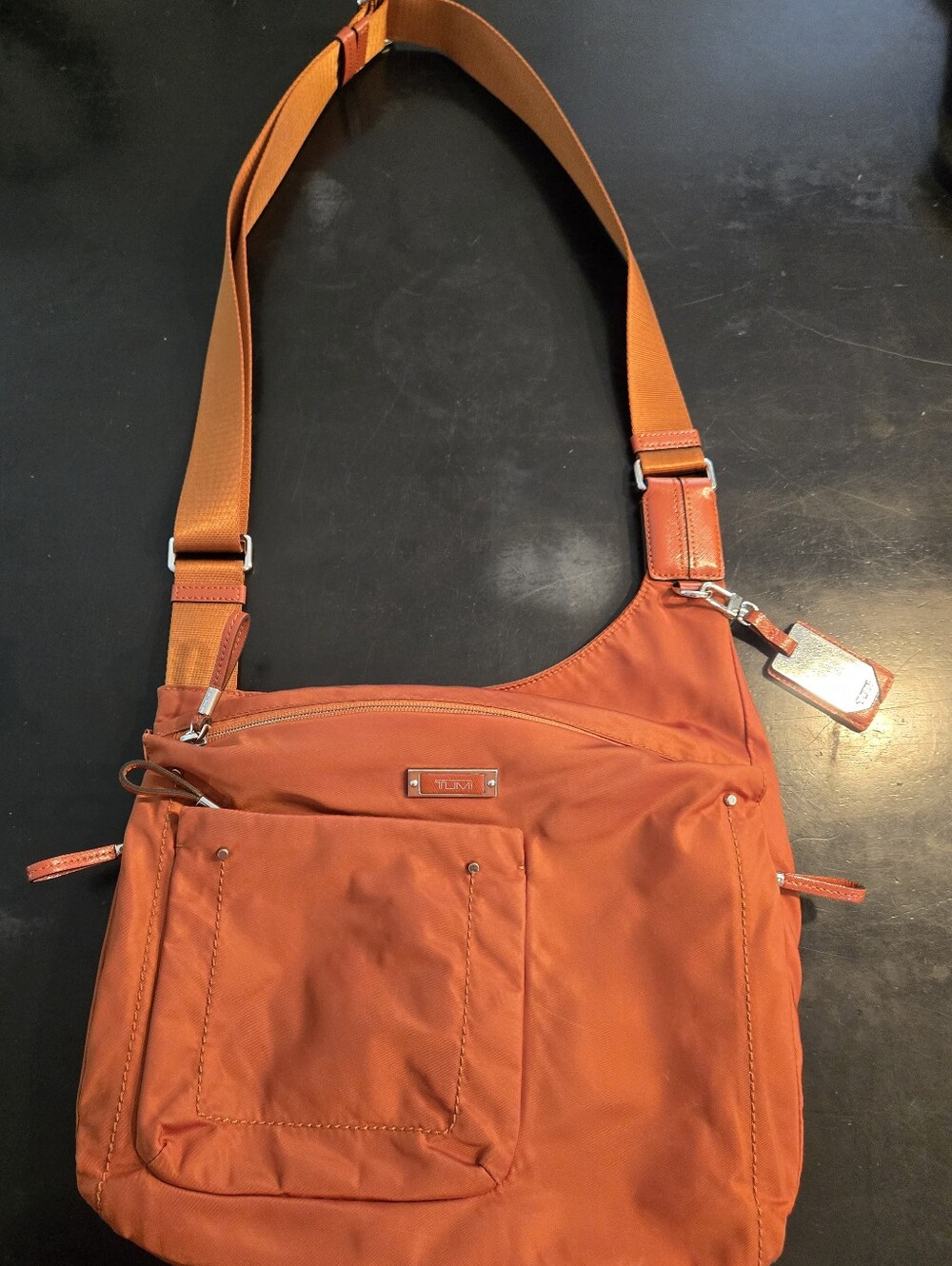Tumi Orange Nylon Shoulder Bag with Adjustable Strap